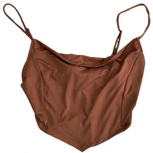 brown cowl neck crop top with pointed hem 
streetwear society 
Size large